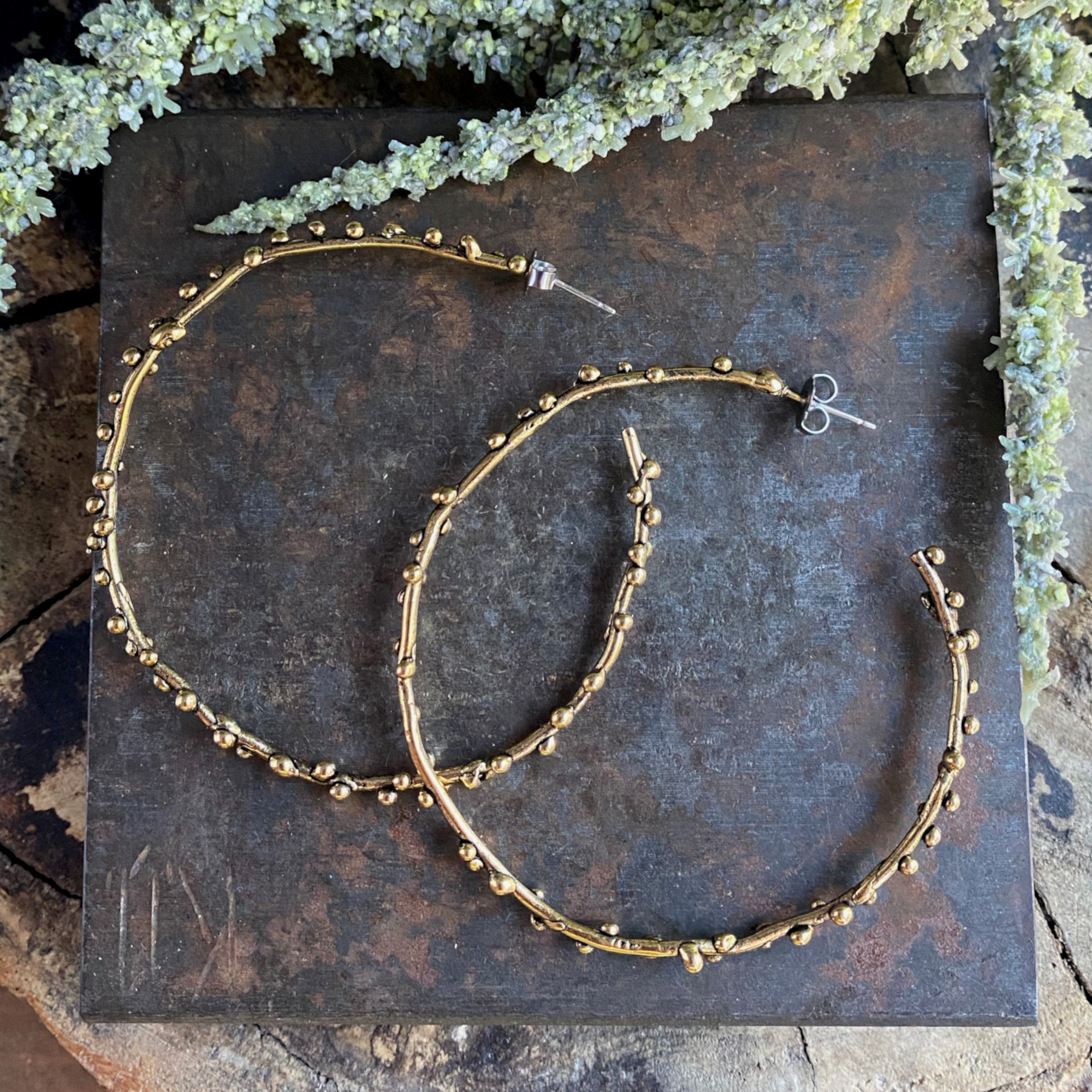 Encrusted Granules Hoop Earrings