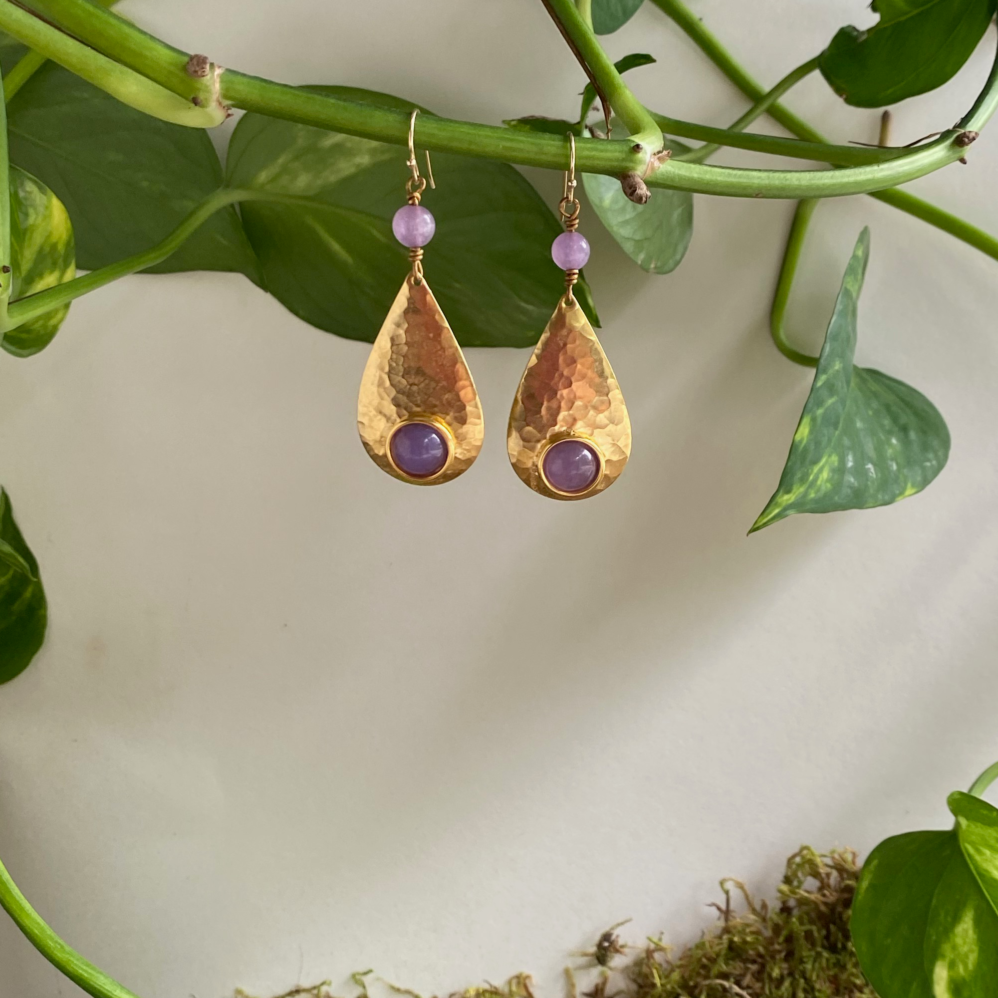 Beaded Gemstone Raindrop Earrings